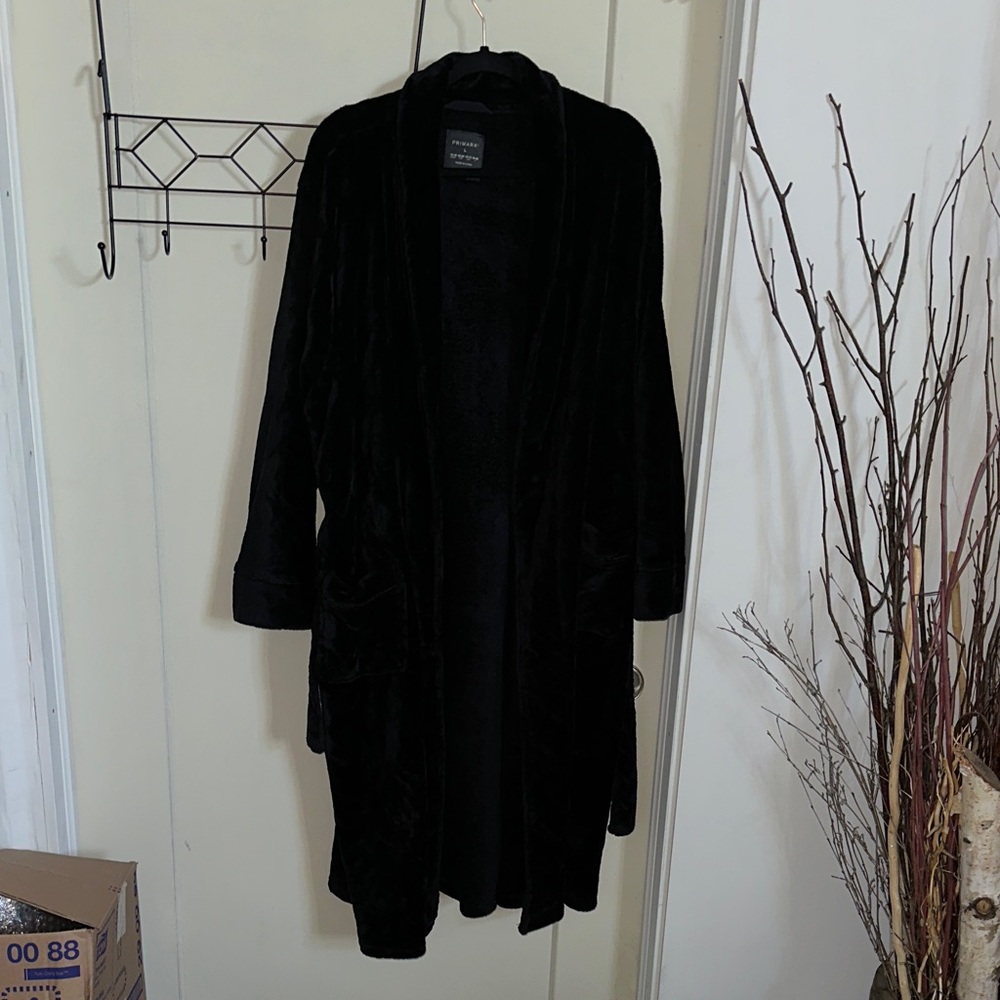 Primark Jet Black Velvet Plush Robe L